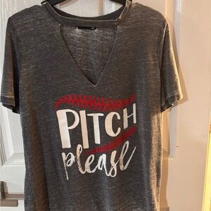 Gray 'Pitch Please' Baseball Graphic Tee